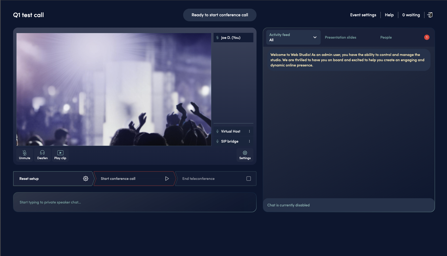 Conference Call Pre-Live Setup